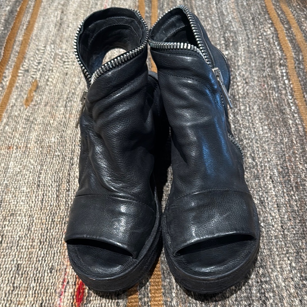 A.S. 98 Black Leather Peep Toe Ankle Boots